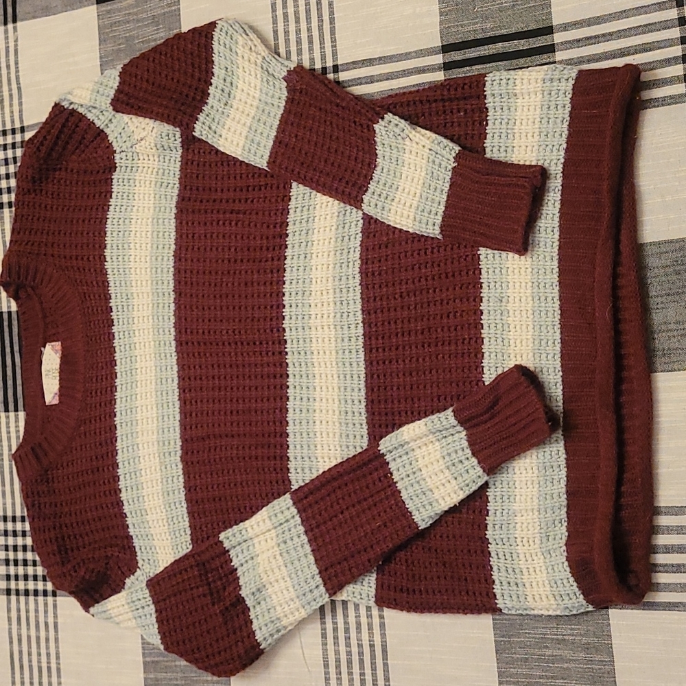 Pink Rose Striped Knit Sweater